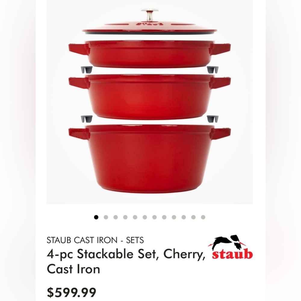 STAUB CAST IRON - SETS 4-pc Stackable Set, Cherry, Brand new with box and tags.